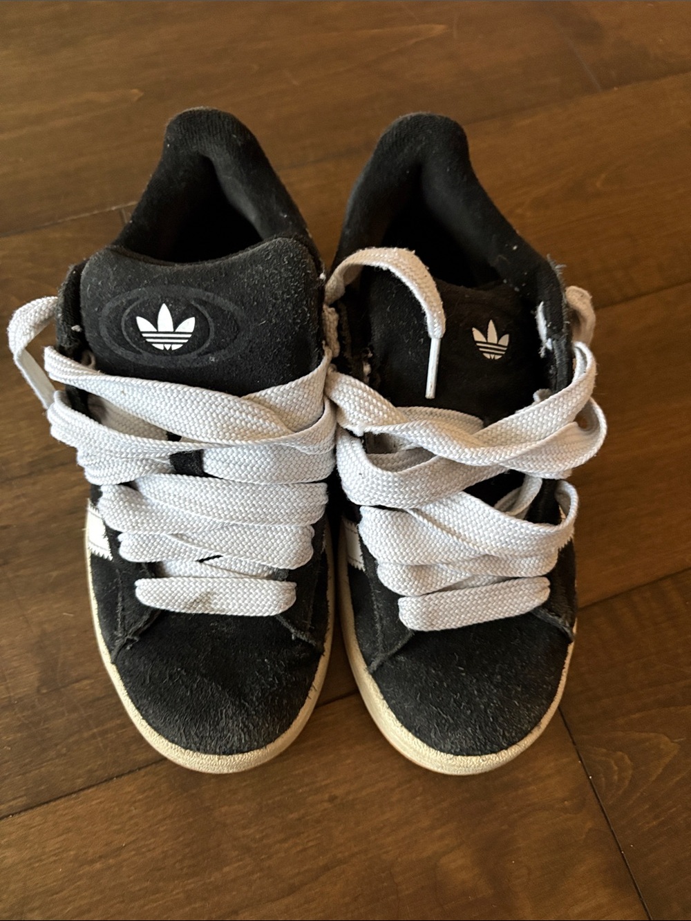 adidas Kids Black Suede Sneakers with White Laces